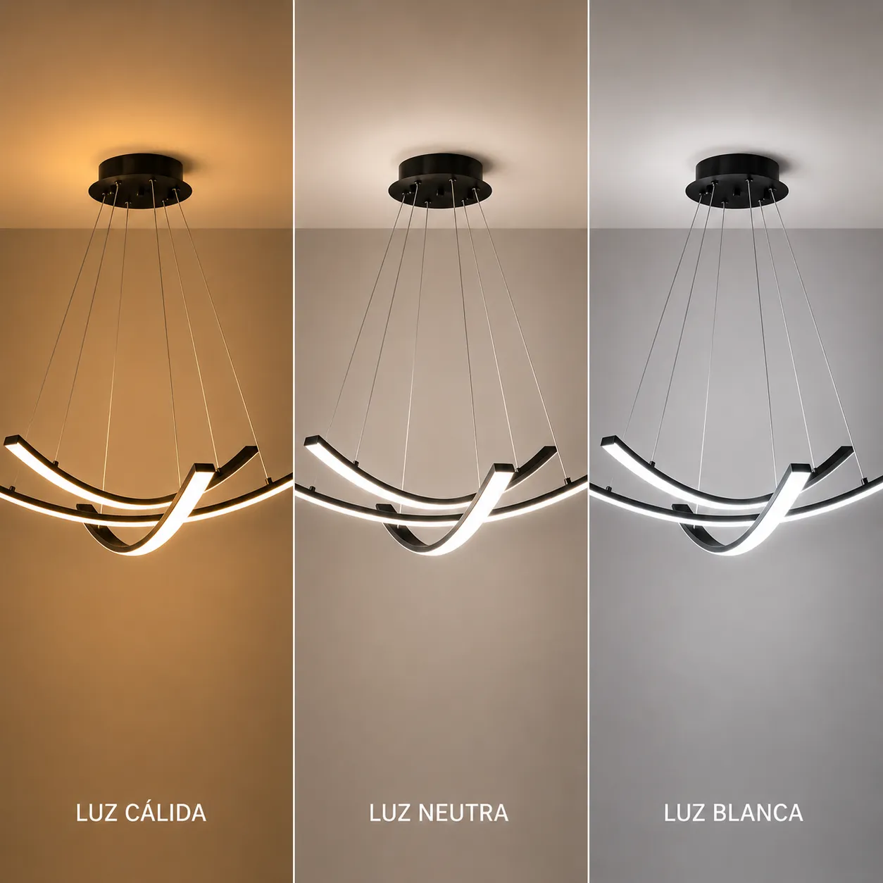 Lámpara colgante LED curva, Negro (60*Regula 120cm, 27W) (Circuito LED integrado, 3 temperaturas de luz: cálida 3000K, neutra 4500K, blanca 6000K, vida útil 25000 horas)
