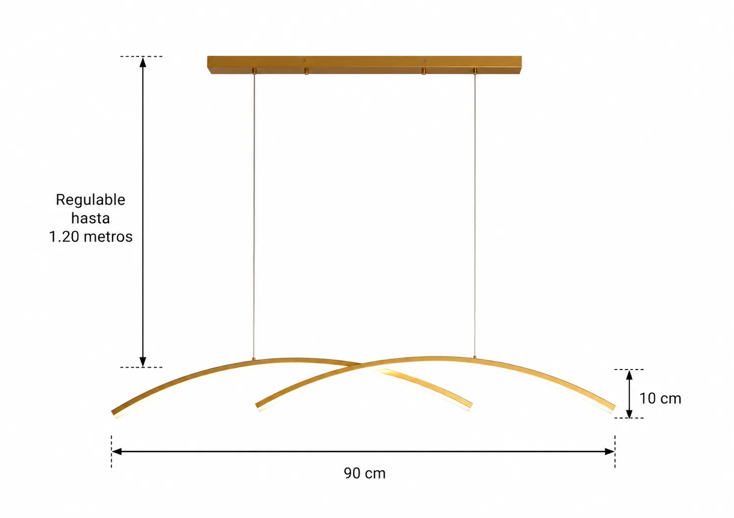 Lámpara colgante barra LED, Dorado (90*10*Regula 120cm, 26W) (Circuito LED integrado, 3 temperaturas de luz: cálida 3000K, neutra 4500K, blanca 6000K, vida útil 25000 horas)