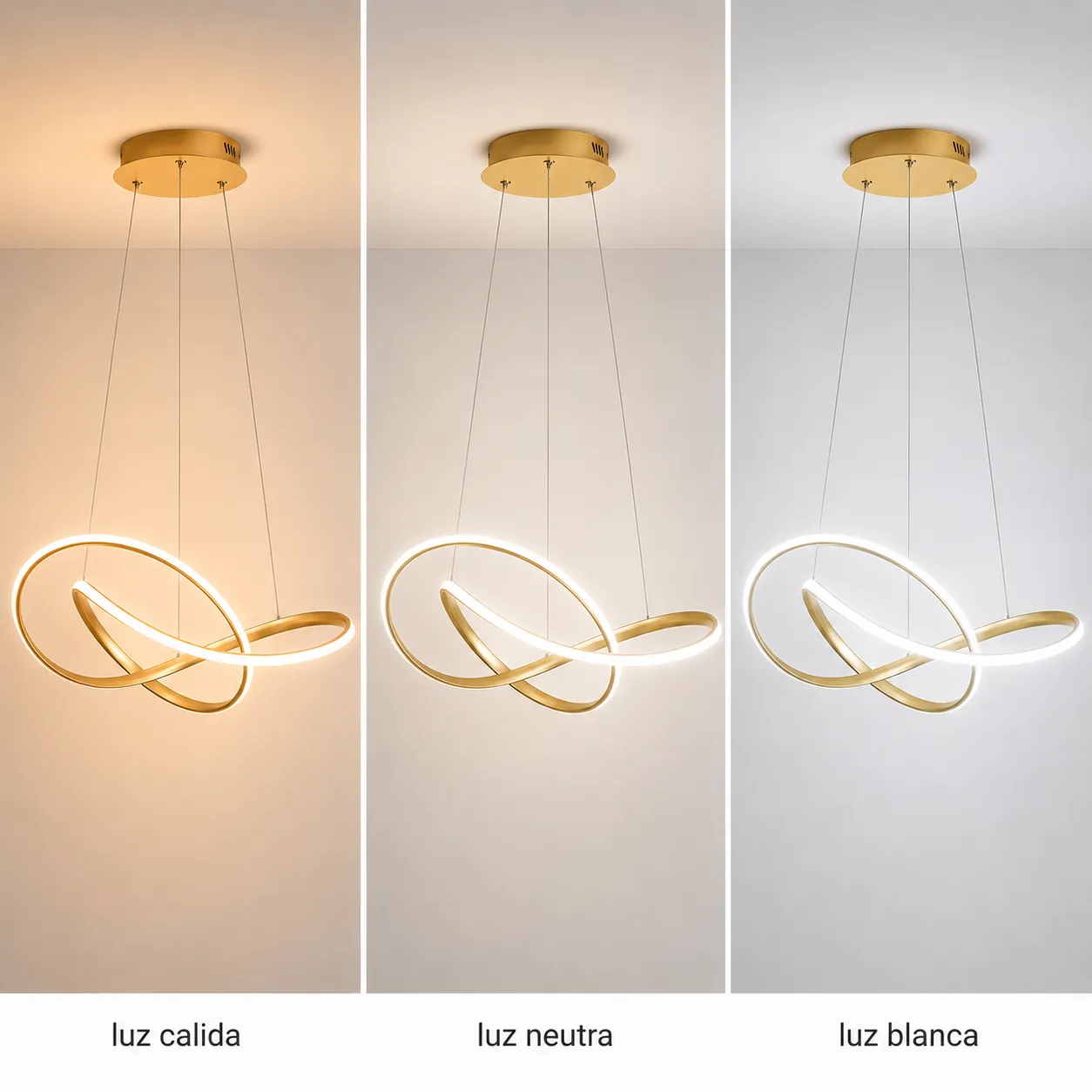 Lámpara colgante LED nudo infinito, Dorado (50*120cm, 48W)