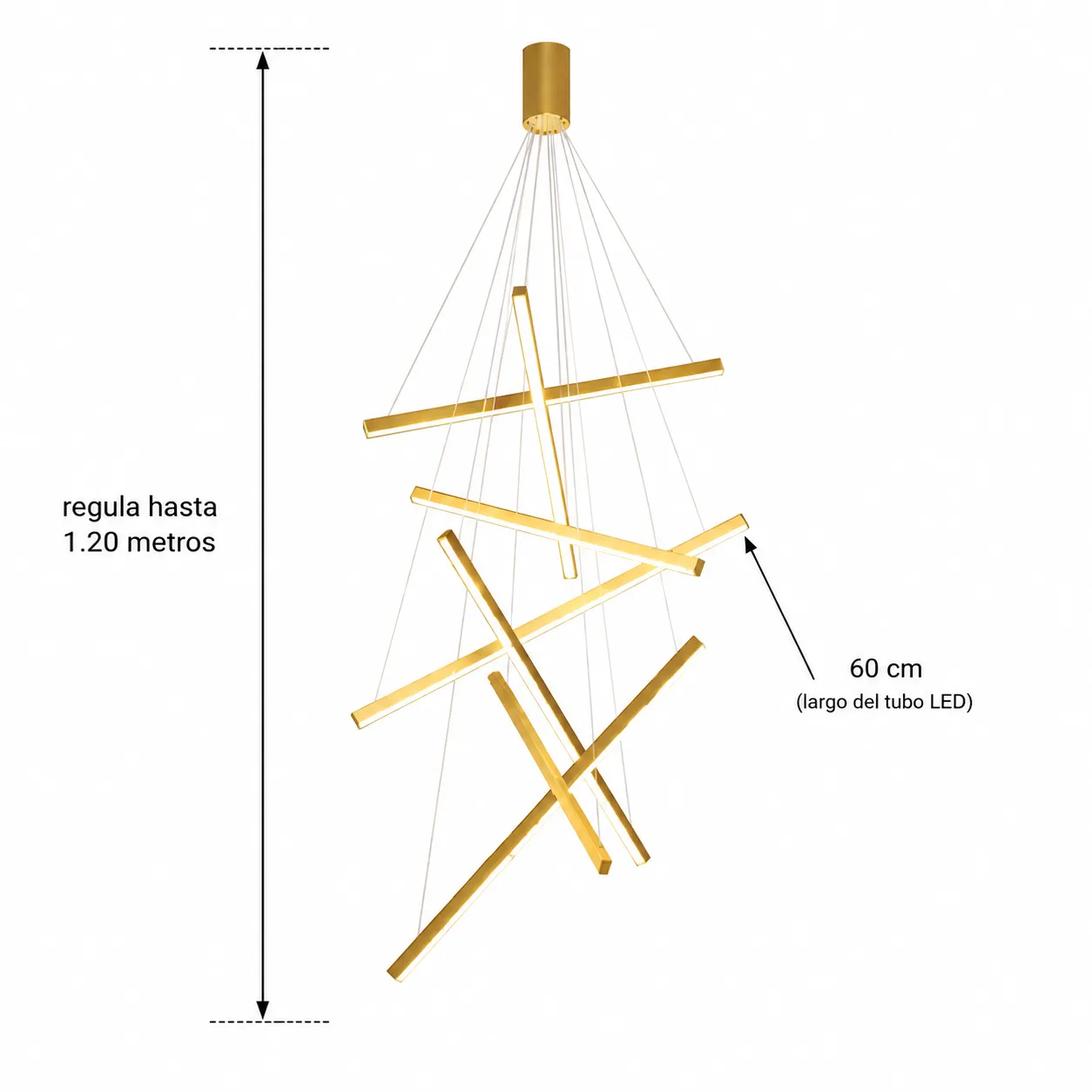 Lámpara de techo Sputnik líneas cruzadas, Dorado (60*Regula 120cm,60W) (Circuito LED integrado, 3 temperaturas de luz: cálida 3000K, neutra 4500K, blanca 6000K, vida útil 25000 horas)