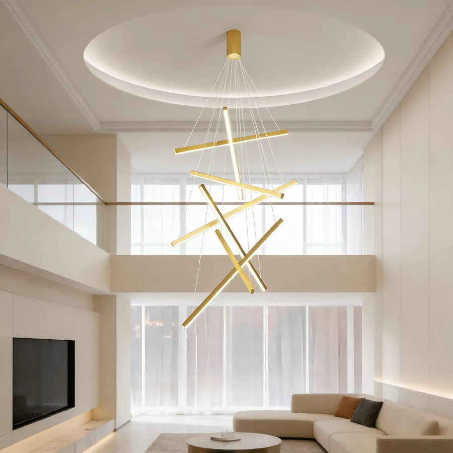 Lámpara de techo Sputnik líneas cruzadas, Dorado (60*Regula 120cm,60W) (Circuito LED integrado, 3 temperaturas de luz: cálida 3000K, neutra 4500K, blanca 6000K, vida útil 25000 horas)