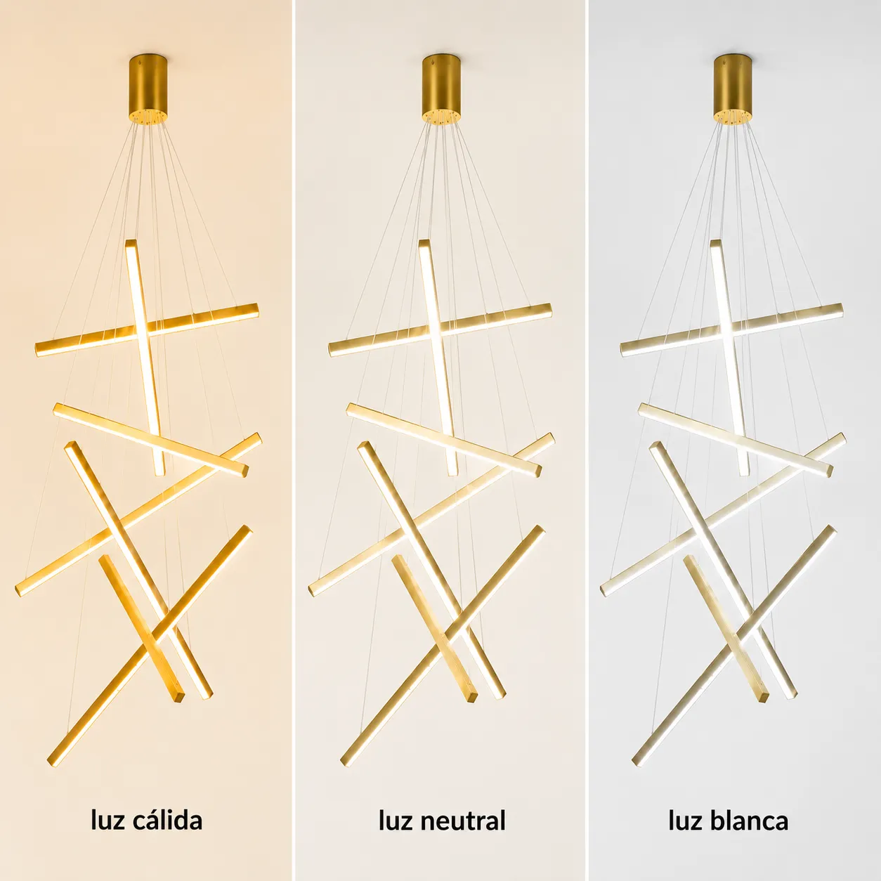 Lámpara de techo Sputnik líneas cruzadas, Dorado (60*Regula 120cm,60W) (Circuito LED integrado, 3 temperaturas de luz: cálida 3000K, neutra 4500K, blanca 6000K, vida útil 25000 horas)