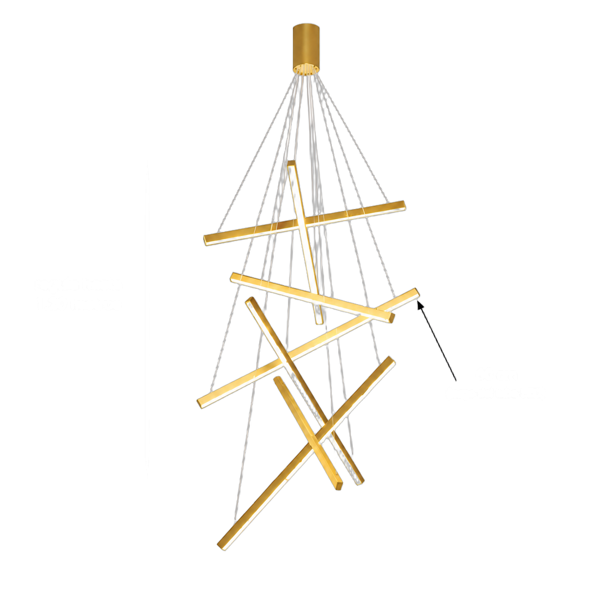 Lámpara de techo Sputnik líneas cruzadas, Dorado (60*Regula 120cm,60W) (Circuito LED integrado, 3 temperaturas de luz: cálida 3000K, neutra 4500K, blanca 6000K, vida útil 25000 horas)