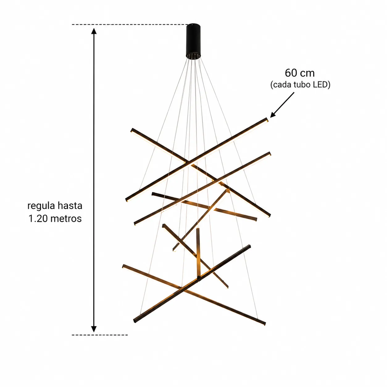 Lámpara de techo Sputnik líneas cruzadas, Negro (60*Regula 120cm,60W) (Circuito LED integrado, 3 temperaturas de luz: cálida 3000K, neutra 4500K, blanca 6000K, vida útil 25000 horas)