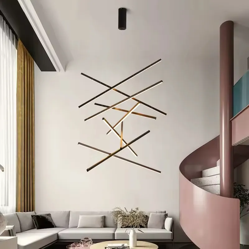 Lámpara de techo Sputnik líneas cruzadas, Negro (60*Regula 120cm,60W) (Circuito LED integrado, 3 temperaturas de luz: cálida 3000K, neutra 4500K, blanca 6000K, vida útil 25000 horas)