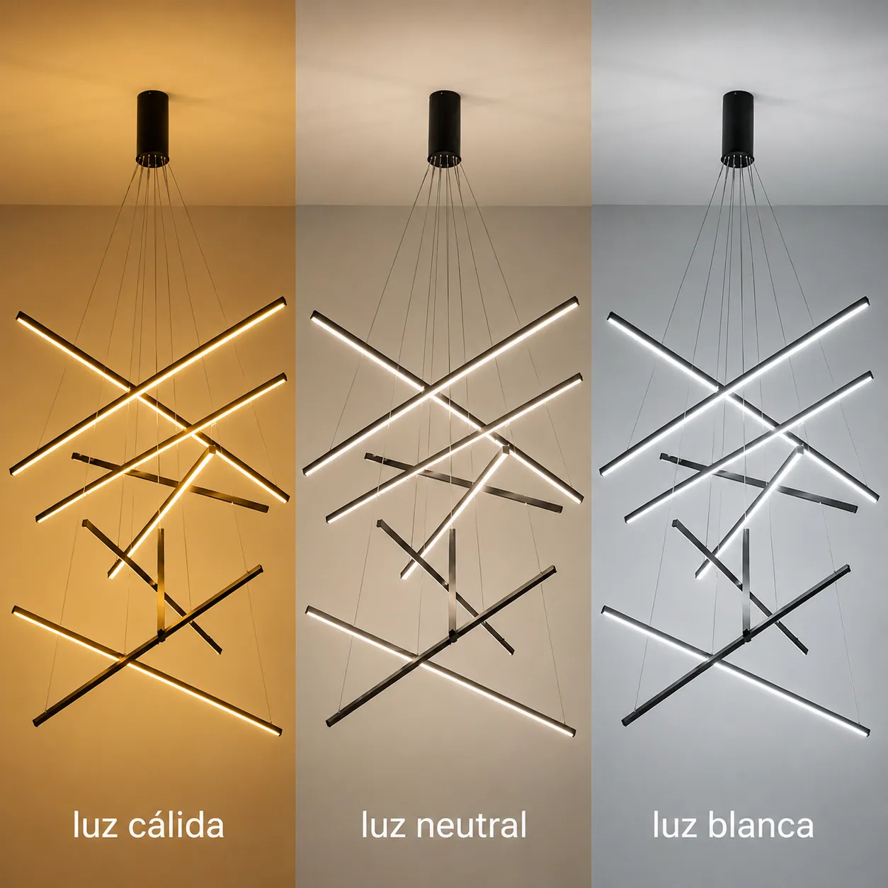 Lámpara de techo Sputnik líneas cruzadas, Negro (60*Regula 120cm,60W) (Circuito LED integrado, 3 temperaturas de luz: cálida 3000K, neutra 4500K, blanca 6000K, vida útil 25000 horas)
