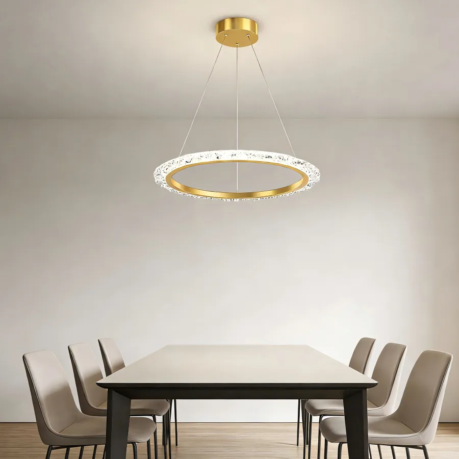 Lámpara colgante aro LED, Dorado (60*Regula 120cm,36W) (Circuito LED integrado, 3 temperaturas de luz: cálida 3000K, neutra 4500K, blanca 6000K, vida útil 25000 horas)