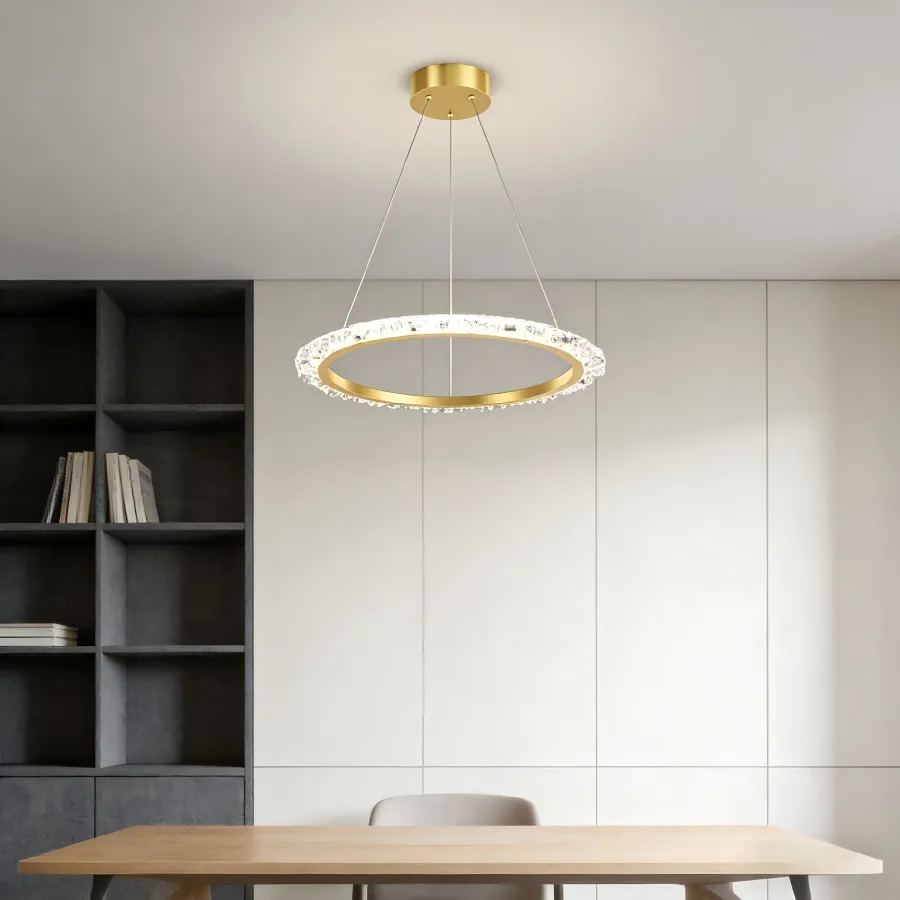 Lámpara colgante aro LED, Dorado (60*Regula 120cm,36W) (Circuito LED integrado, 3 temperaturas de luz: cálida 3000K, neutra 4500K, blanca 6000K, vida útil 25000 horas)