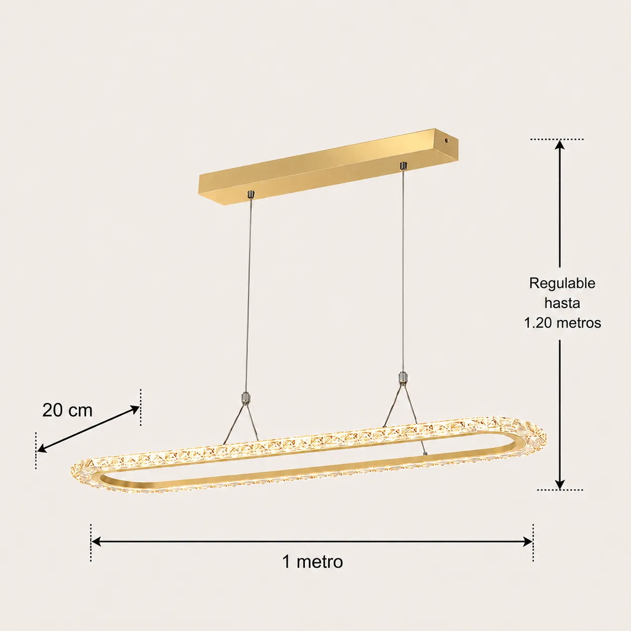 Lámpara colgante ovalada LED, Dorado (100*Regula 120cm, 48W) (Circuito LED integrado, 3 temperaturas de luz: cálida 3000K, neutra 4500K, blanca 6000K, vida útil 25000 horas)