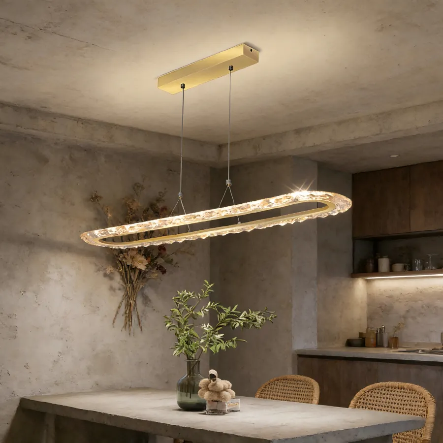 Lámpara colgante ovalada LED, Dorado (100*Regula 120cm, 48W) (Circuito LED integrado, 3 temperaturas de luz: cálida 3000K, neutra 4500K, blanca 6000K, vida útil 25000 horas)