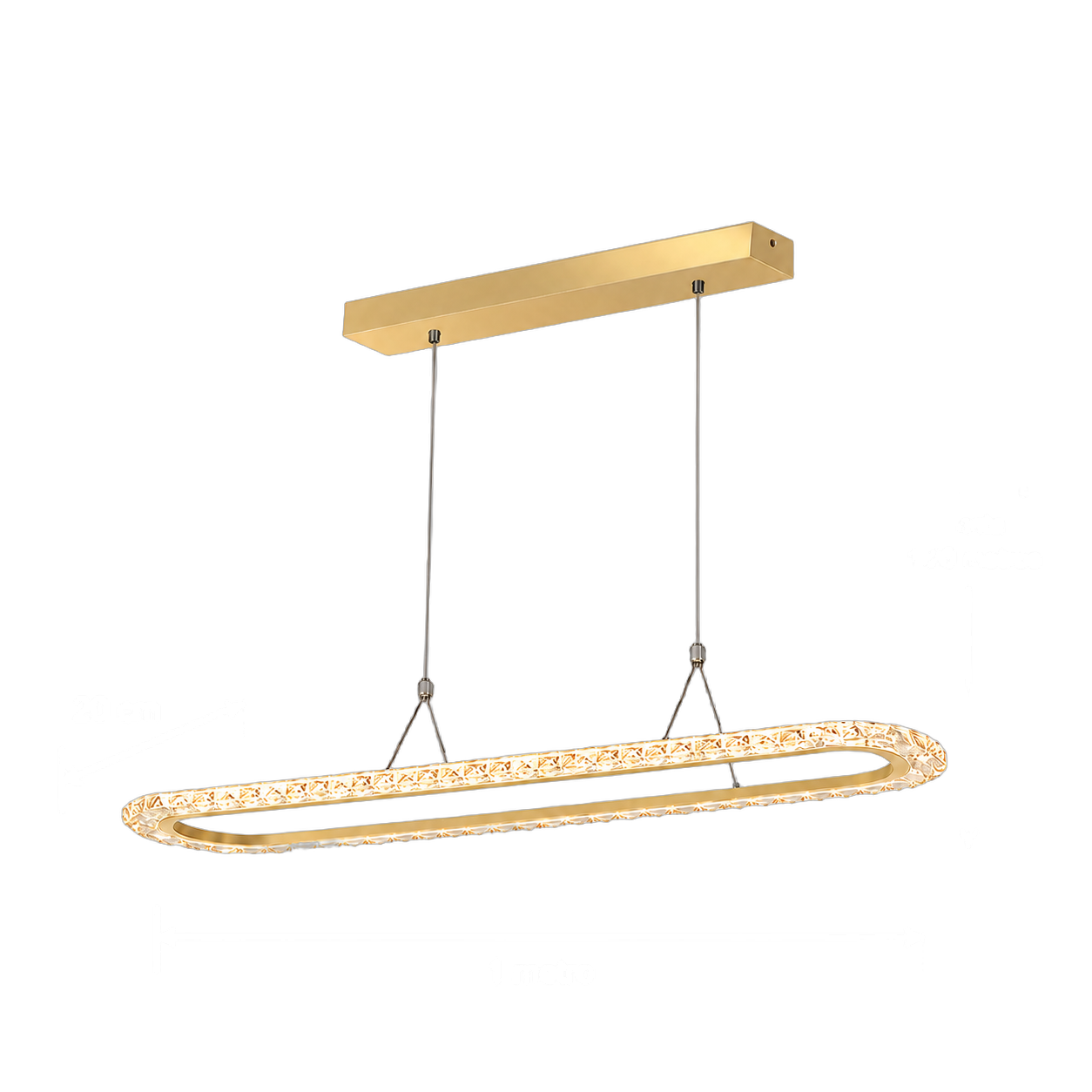 Lámpara colgante ovalada LED, Dorado (100*Regula 120cm, 48W) (Circuito LED integrado, 3 temperaturas de luz: cálida 3000K, neutra 4500K, blanca 6000K, vida útil 25000 horas)