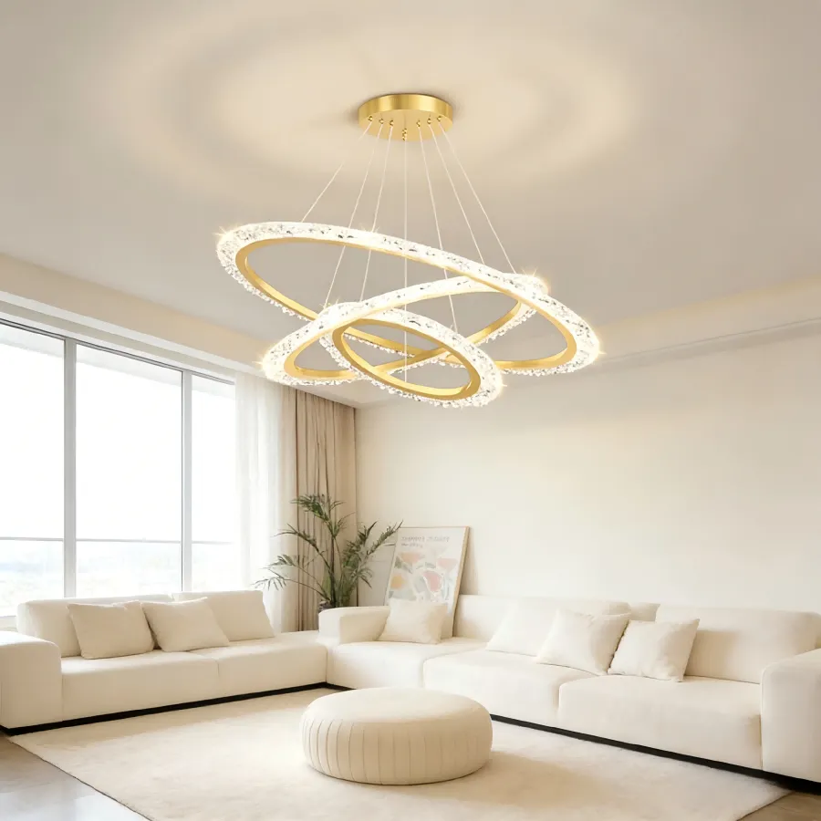 Lámpara colgante aros anidados LED, Dorado (60*120cm,76W) (Circuito LED integrado, 3 temperaturas de luz: cálida 3000K, neutra 4500K, blanca 6000K, vida útil 25000 horas)
