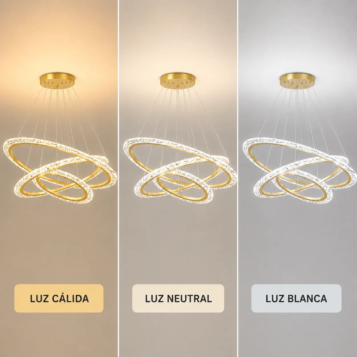 Lámpara colgante aros anidados LED, Dorado (60*120cm,76W) (Circuito LED integrado, 3 temperaturas de luz: cálida 3000K, neutra 4500K, blanca 6000K, vida útil 25000 horas)