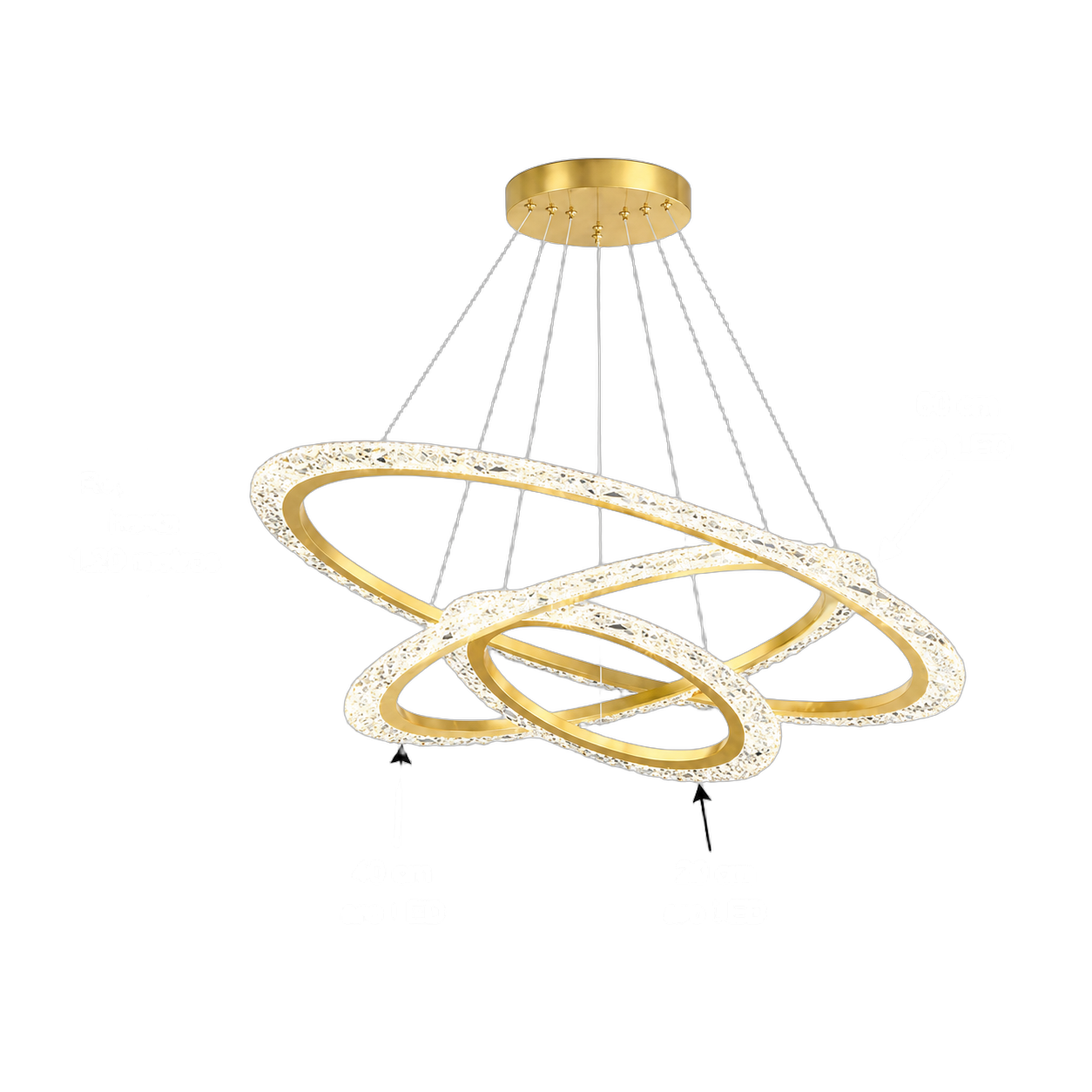 Lámpara colgante aros anidados LED, Dorado (60*120cm,76W) (Circuito LED integrado, 3 temperaturas de luz: cálida 3000K, neutra 4500K, blanca 6000K, vida útil 25000 horas)