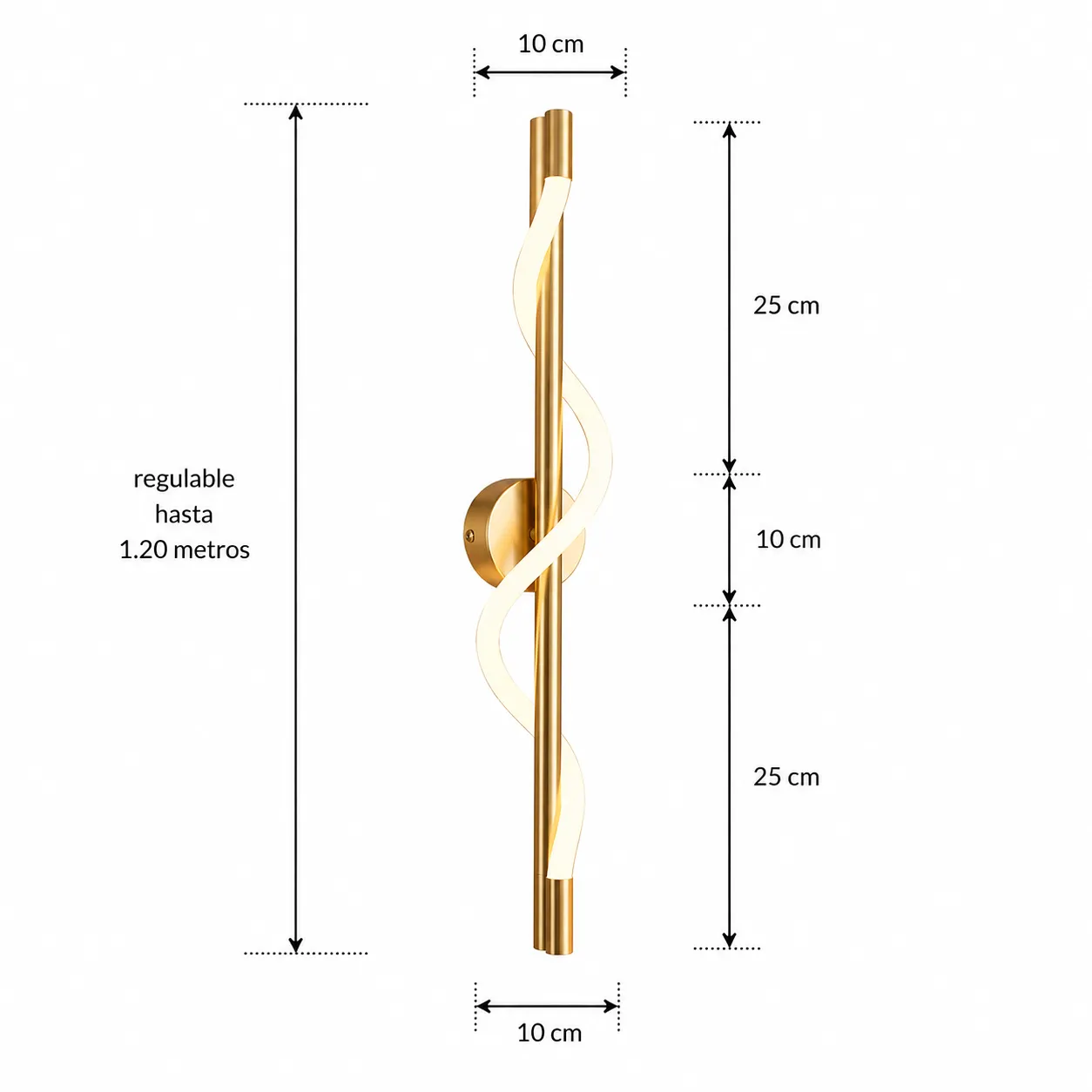 Aplique de pared serpentina LED, Dorado (25*60cm, 20W) (Circuito LED integrado, 3 temperaturas de luz: cálida 3000K, neutra 4500K, blanca 6000K, vida útil 25000 horas)