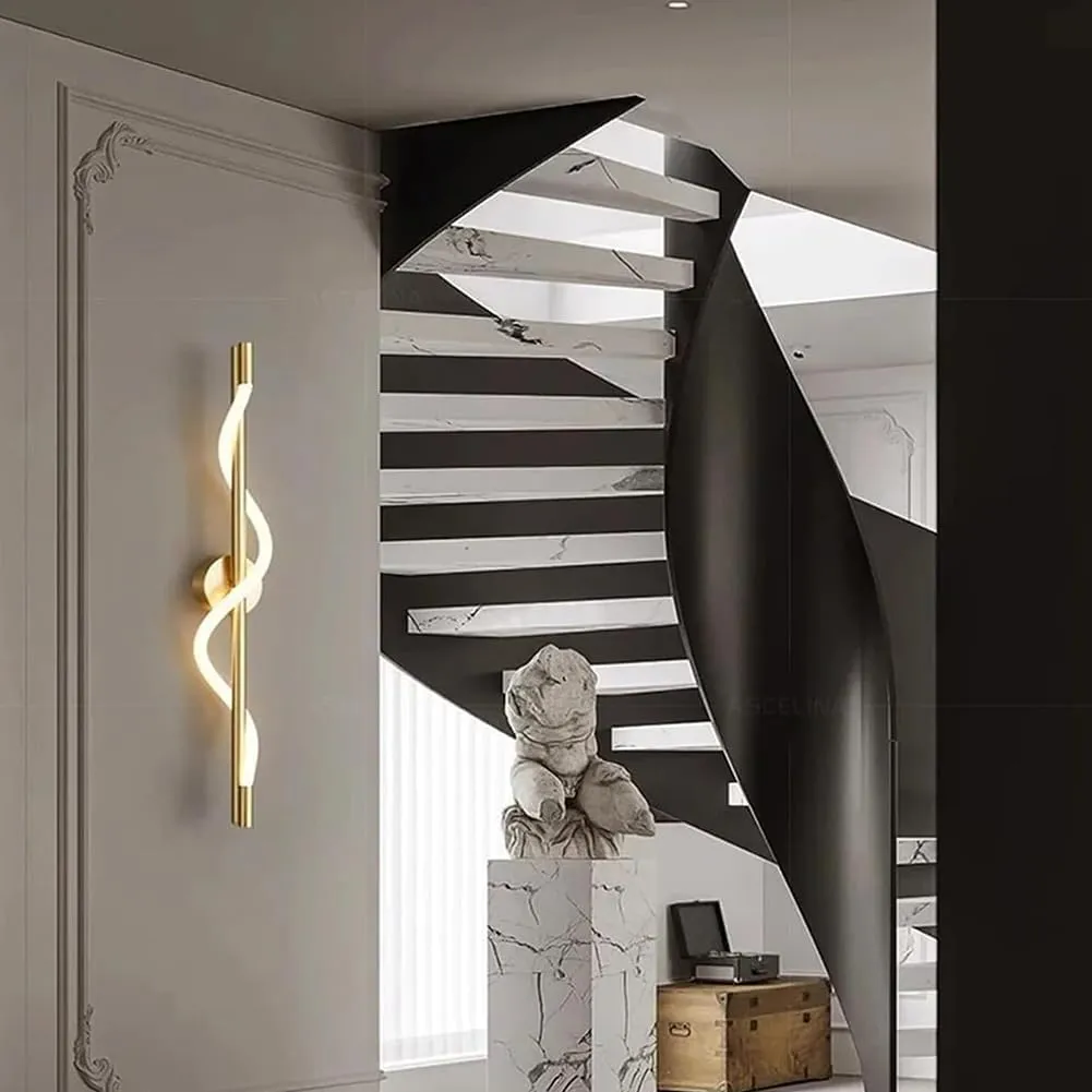 Aplique de pared serpentina LED, Dorado (25*60cm, 20W) (Circuito LED integrado, 3 temperaturas de luz: cálida 3000K, neutra 4500K, blanca 6000K, vida útil 25000 horas)