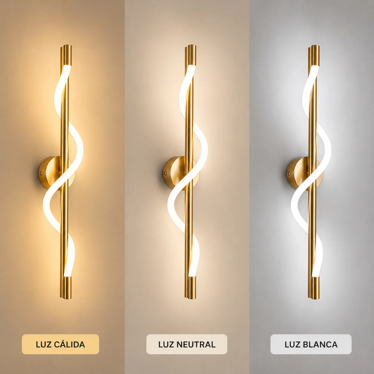 Aplique de pared serpentina LED, Dorado (25*60cm, 20W) (Circuito LED integrado, 3 temperaturas de luz: cálida 3000K, neutra 4500K, blanca 6000K, vida útil 25000 horas)