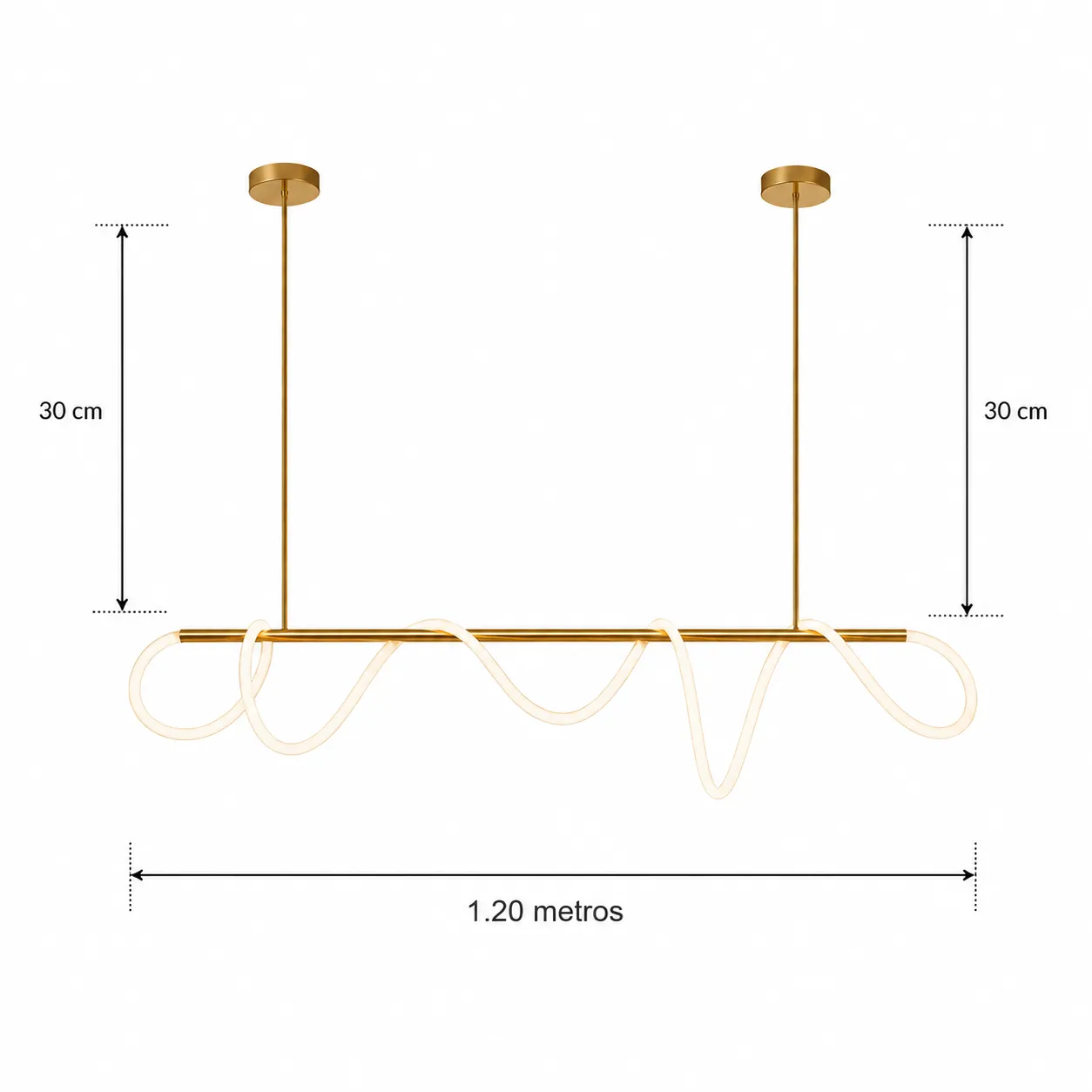 Lámpara colgante ondas múltiples LED, Dorado (120*30cm, 36W) (Circuito LED integrado, 3 temperaturas de luz: cálida 3000K, neutra 4500K, blanca 6000K, vida útil 25000 horas)