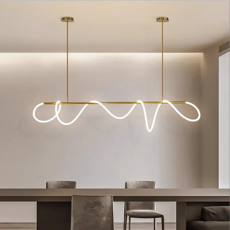 Lámpara colgante ondas múltiples LED, Dorado (120*30cm, 36W) (Circuito LED integrado, 3 temperaturas de luz: cálida 3000K, neutra 4500K, blanca 6000K, vida útil 25000 horas)