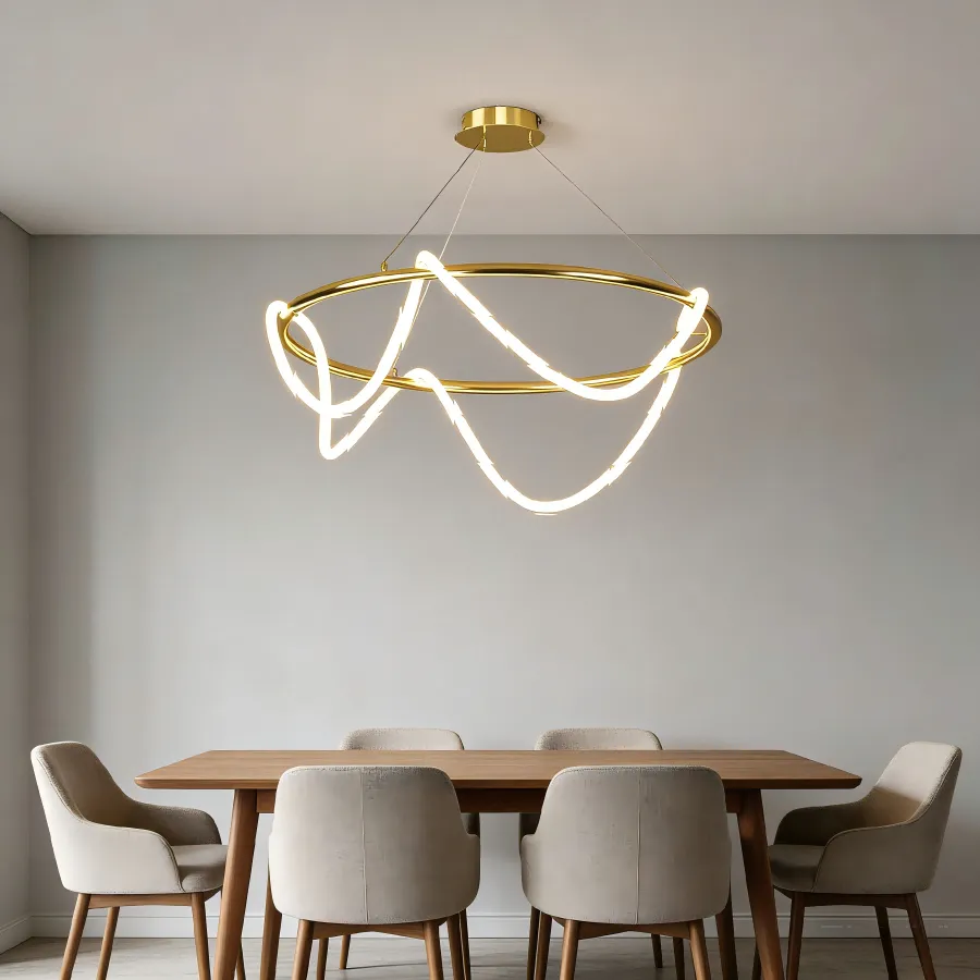 Lámpara colgante aro ondulado LED, Dorado (60*120cm, 36W)