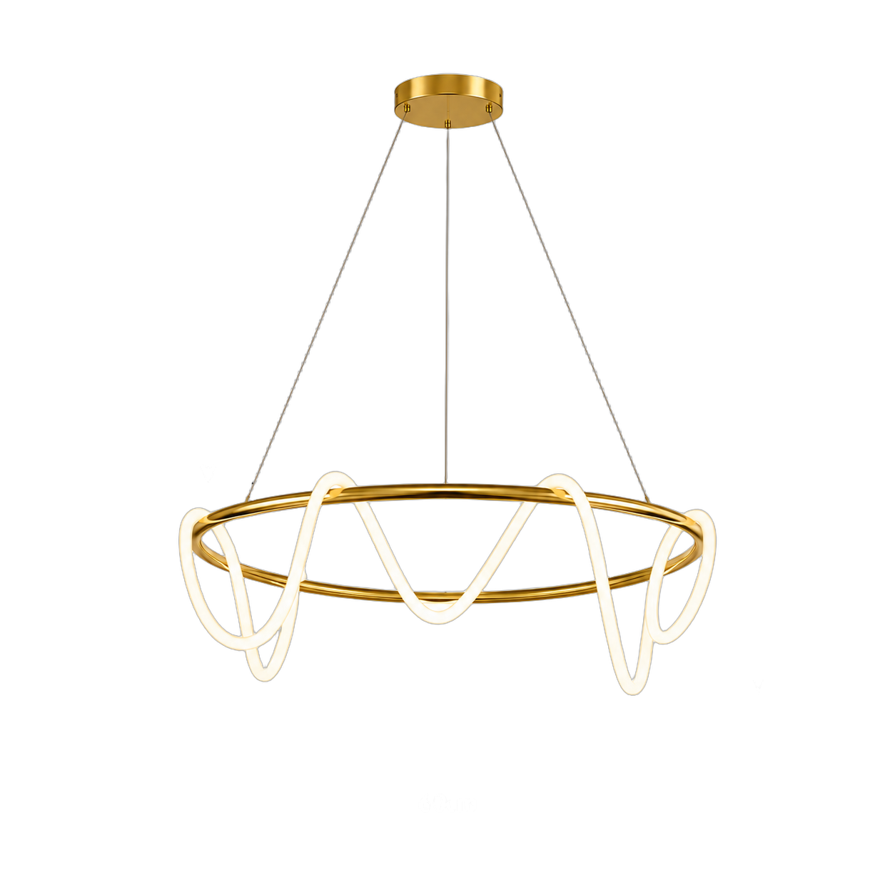 Lámpara colgante aro ondulado LED, Dorado (60*Regula 120cm, 36W) (Circuito LED integrado, 3 temperaturas de luz: cálida 3000K, neutra 4500K, blanca 6000K, vida útil 25000 horas)