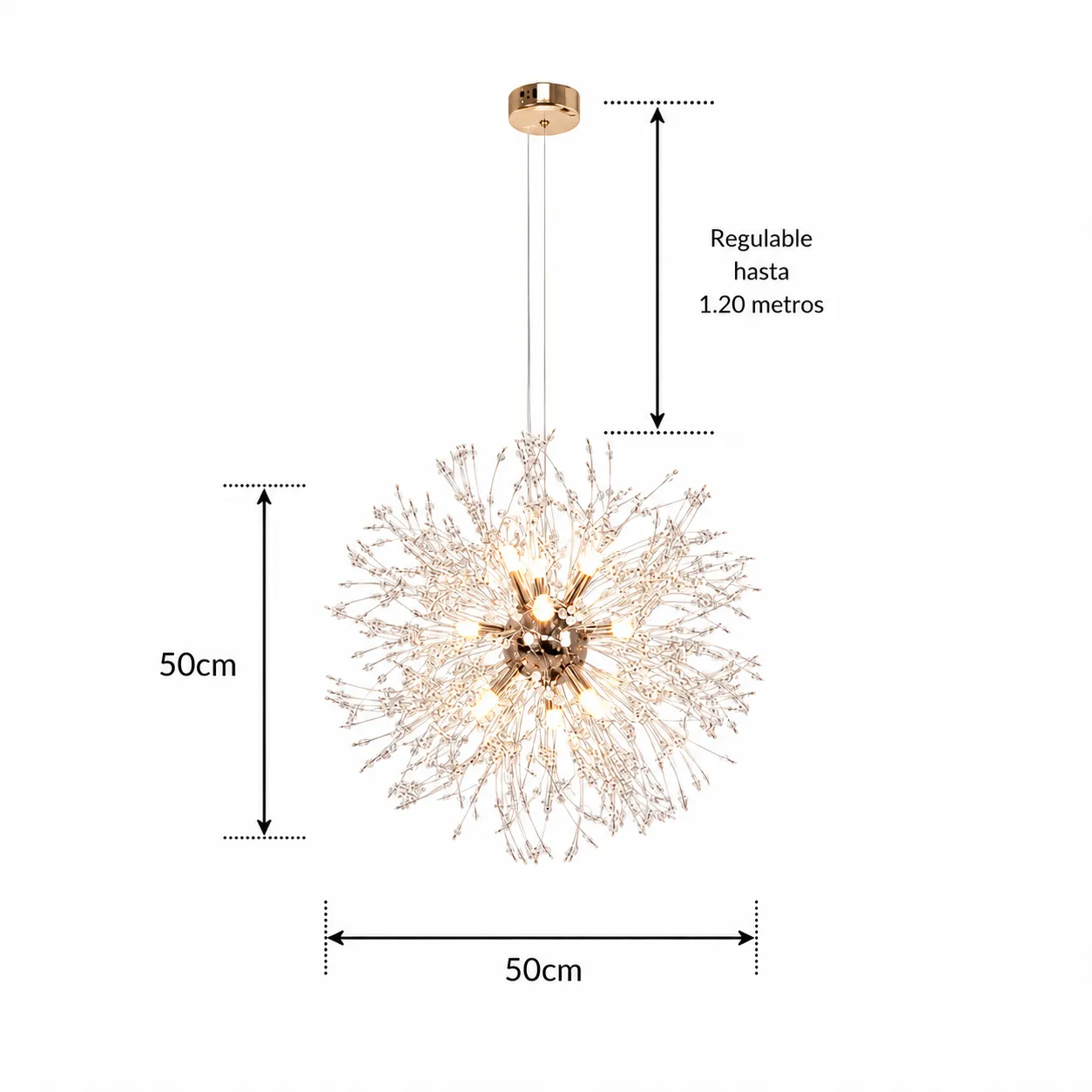 Lámpara colgante explosión de cristales, French Gold (50* Regula 120cm) (8 focos G9 no incluidos)