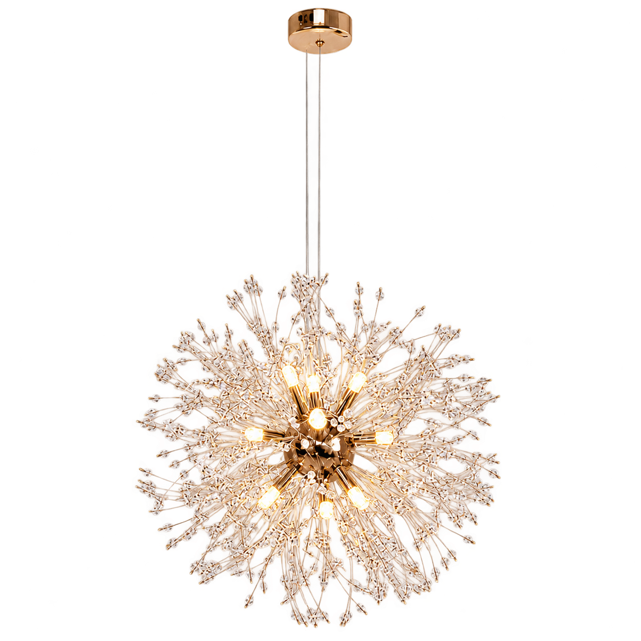 Lámpara colgante explosión de cristales, French Gold (50* Regula 120cm) (8 focos G9 no incluidos)