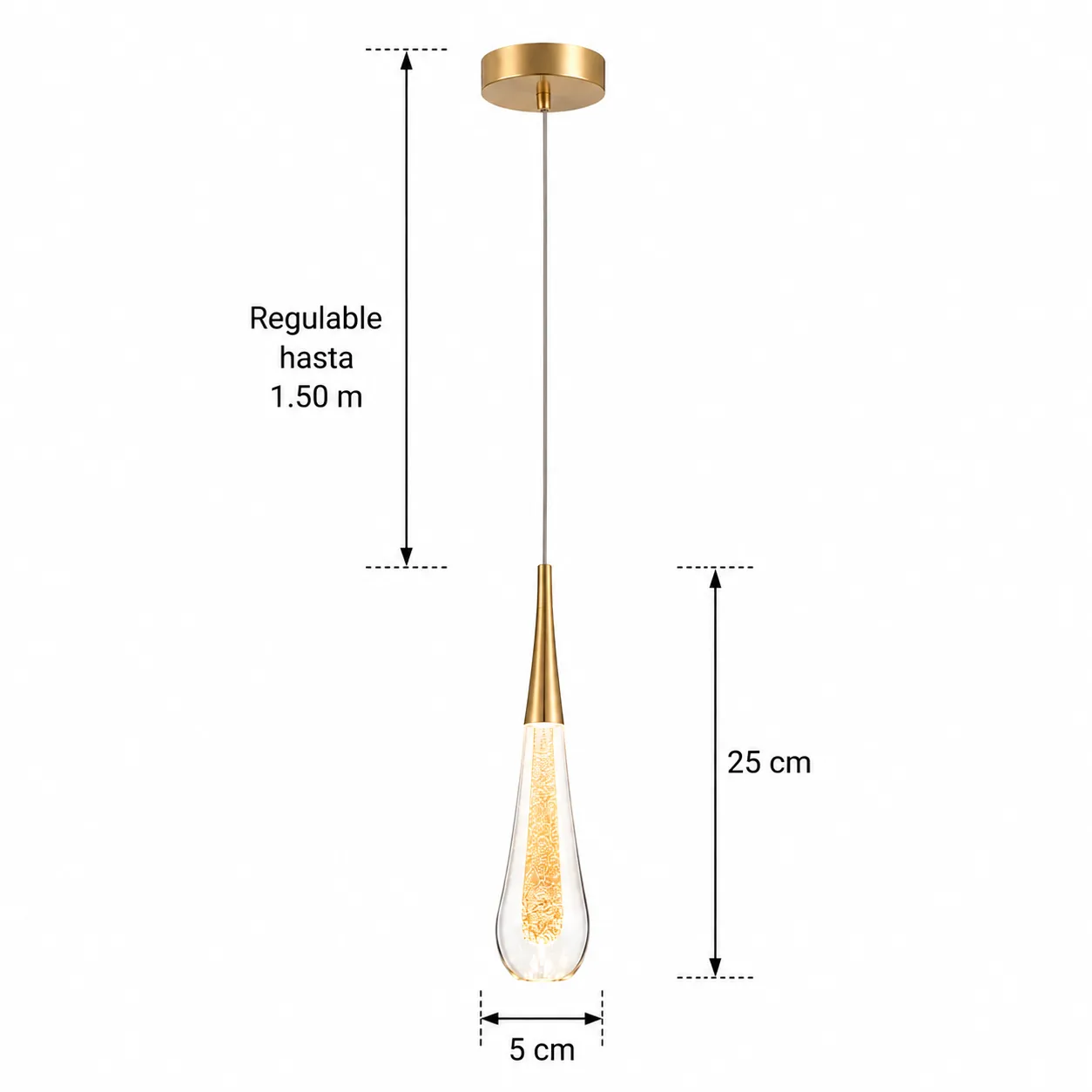 Lámpara colgante cápsula de cristal, Dorado (5*150cm, 5W)