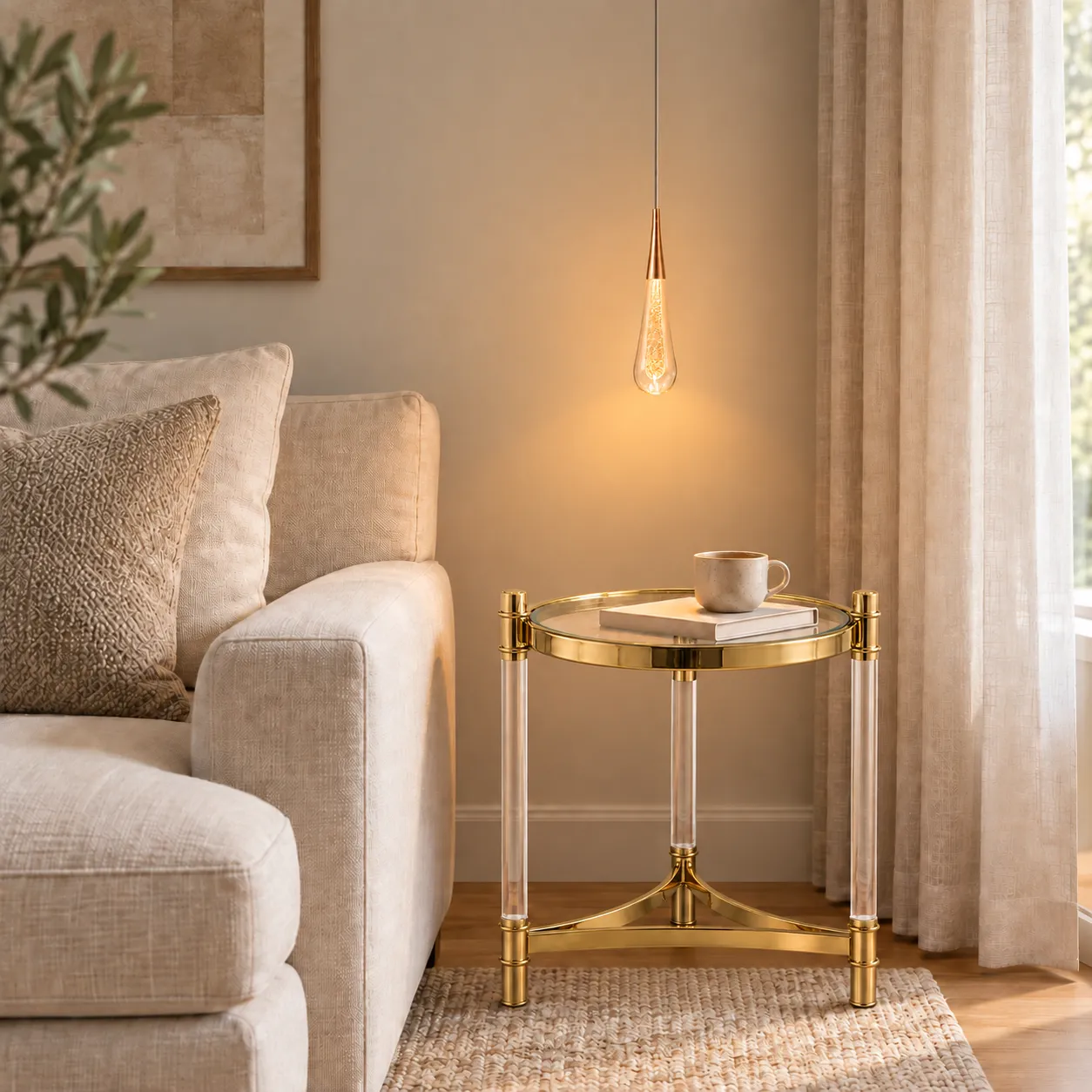 Lámpara colgante gota de cristal, French Gold (5*25*Regula 150cm, 5W) (Circuito LED integrado, 3 temperaturas de luz: cálida 3000K, neutra 4500K, blanca 6000K, vida útil 25000 horas)