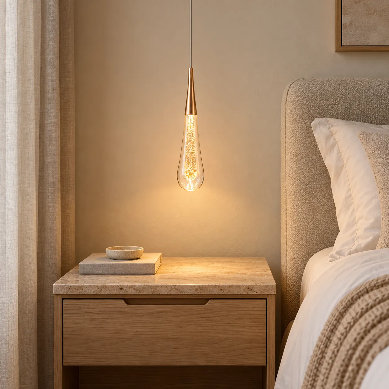Lámpara colgante gota de cristal, French Gold (5*25*Regula 150cm, 5W) (Circuito LED integrado, 3 temperaturas de luz: cálida 3000K, neutra 4500K, blanca 6000K, vida útil 25000 horas)
