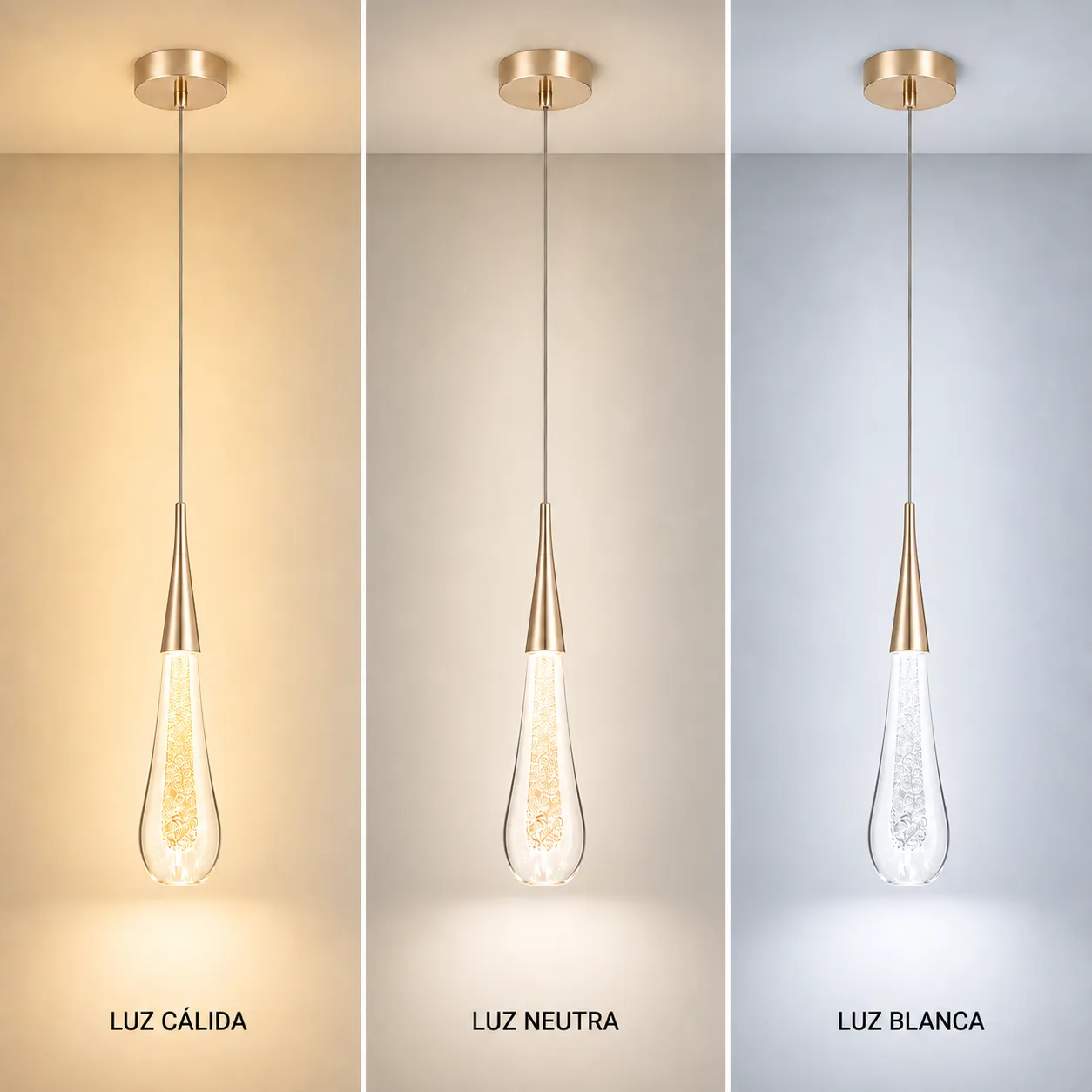 Lámpara colgante gota de cristal, French Gold (5*25*Regula 150cm, 5W) (Circuito LED integrado, 3 temperaturas de luz: cálida 3000K, neutra 4500K, blanca 6000K, vida útil 25000 horas)
