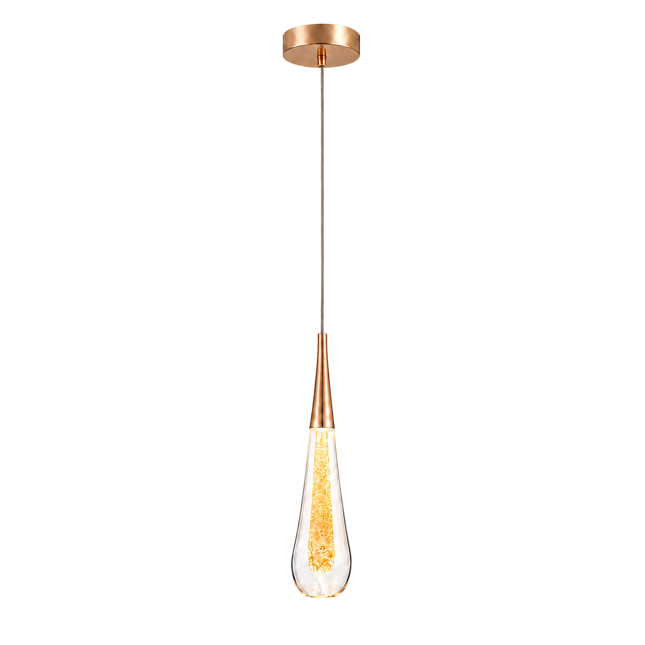 Lámpara colgante gota de cristal, French Gold (5*25*Regula 150cm, 5W) (Circuito LED integrado, 3 temperaturas de luz: cálida 3000K, neutra 4500K, blanca 6000K, vida útil 25000 horas)