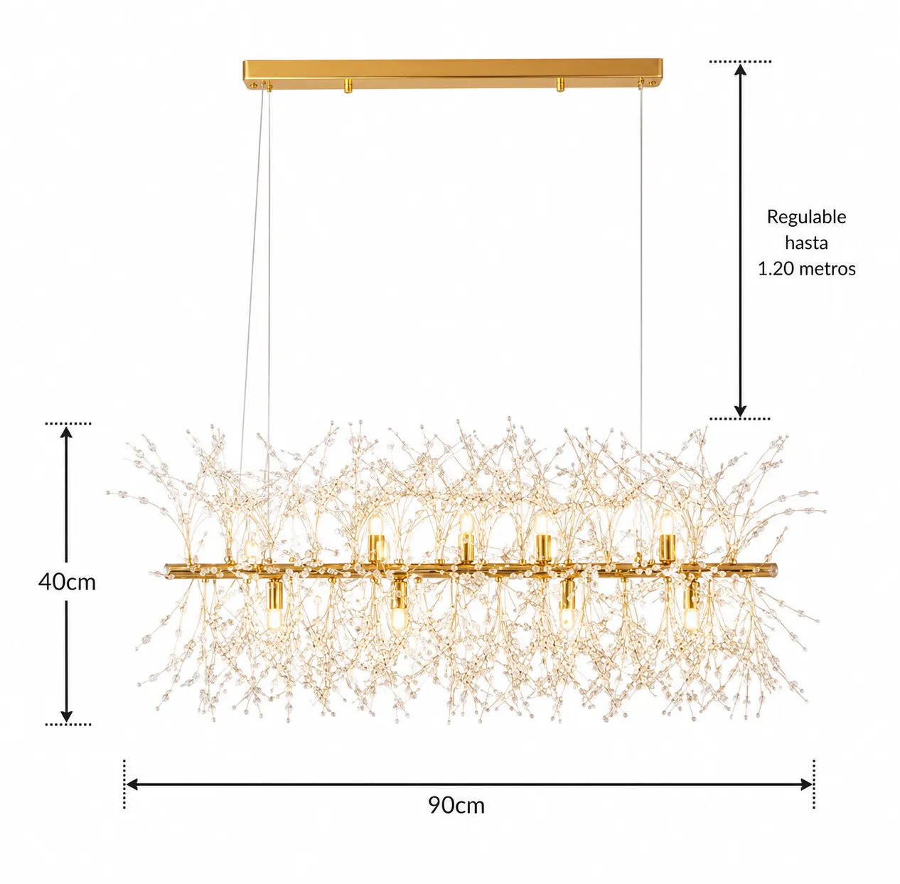 Lámpara colgante barra explosión de cristales, French Gold (90*40*Regula 120cm) (12 focos G9 no incluidos)
