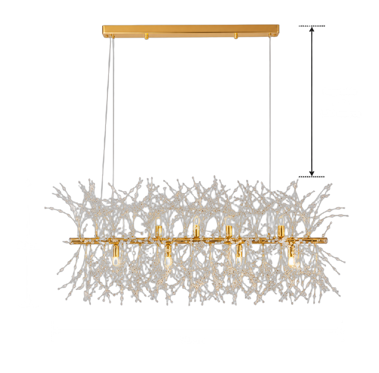 Lámpara colgante barra explosión de cristales, French Gold (90*40*Regula 120cm) (12 focos G9 no incluidos)