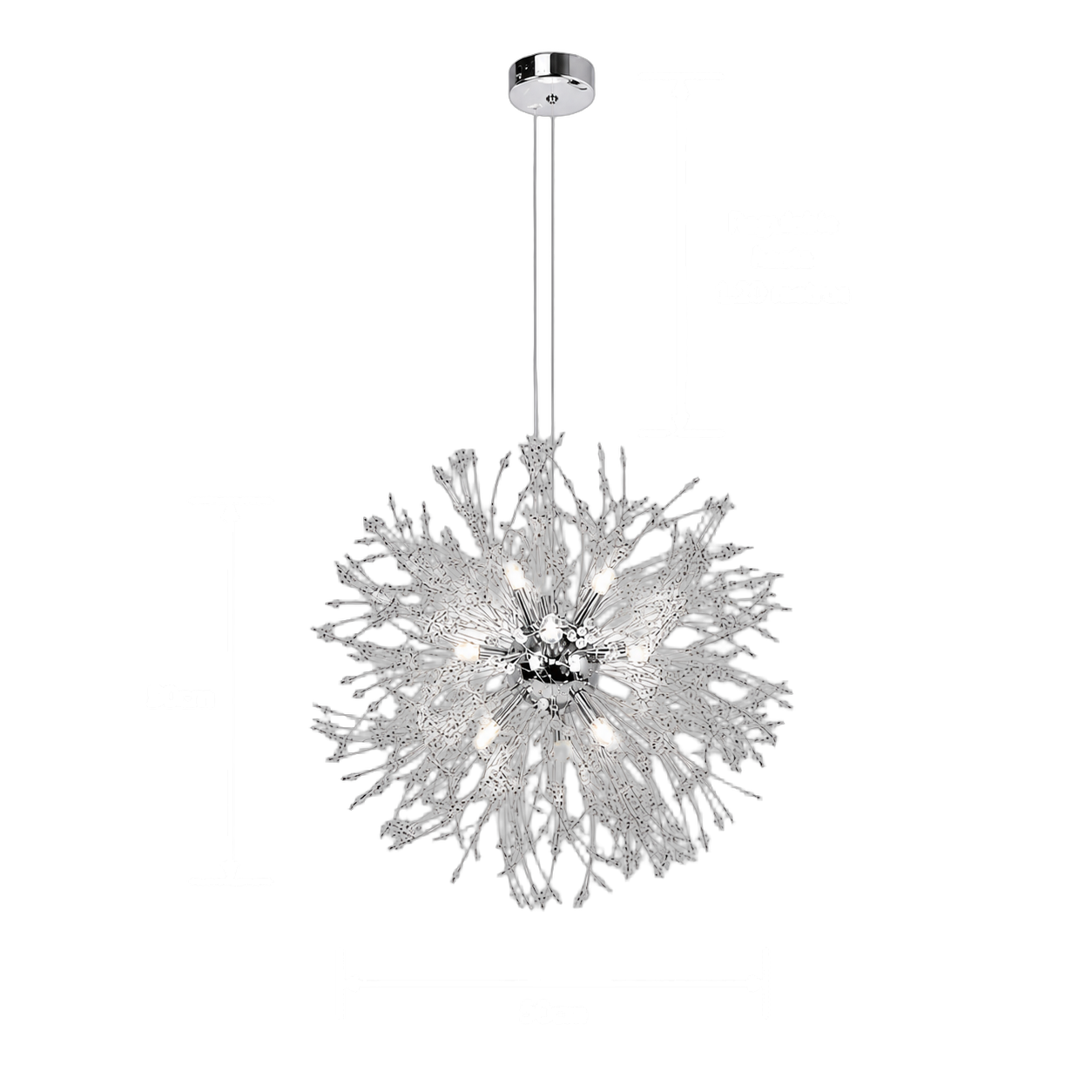 Lámpara colgante explosión de cristales, Plateado (50* Regula 120cm) (8 focos G9 no incluidos)