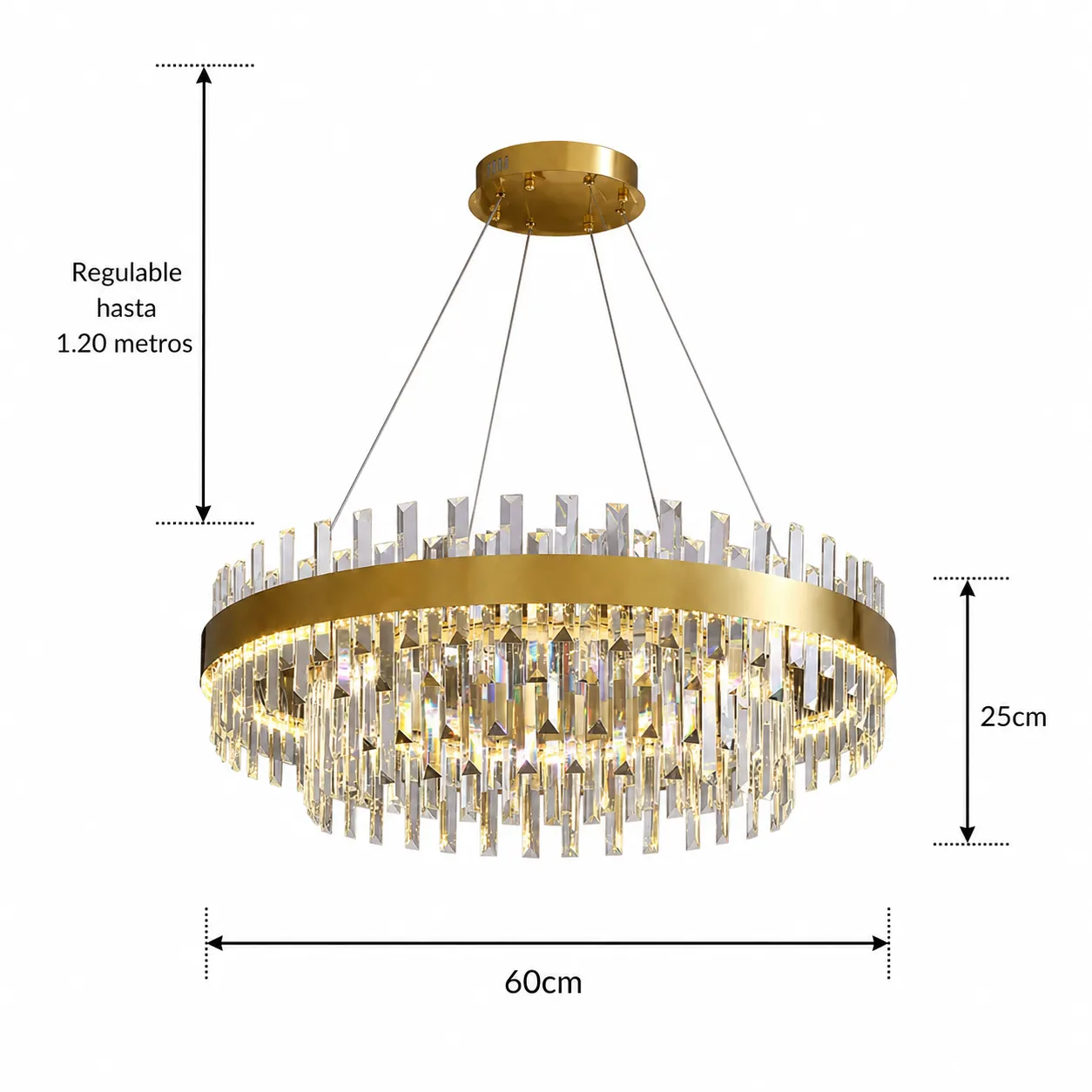 Lámpara colgante aro con cristales, Dorado (60*120cm, 60W)