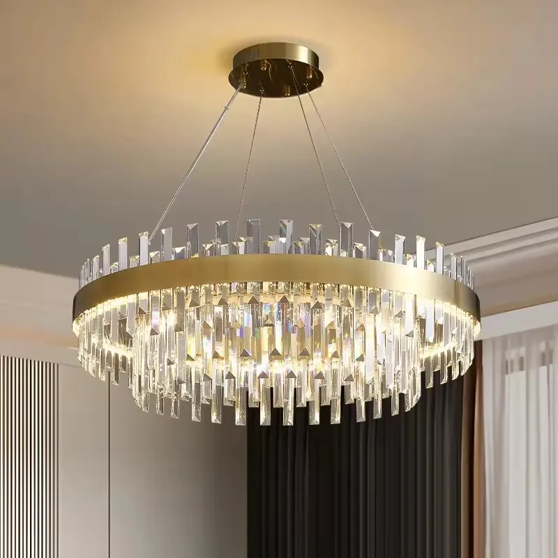 Lámpara colgante aro con cristales facetados grandes y pequeños, Dorado (60*25*Regula 120cm, 60W) (Circuito LED integrado, 3 temperaturas de luz: cálida 3000K, neutra 4500K, blanca 6000K, vida útil 25000 horas)