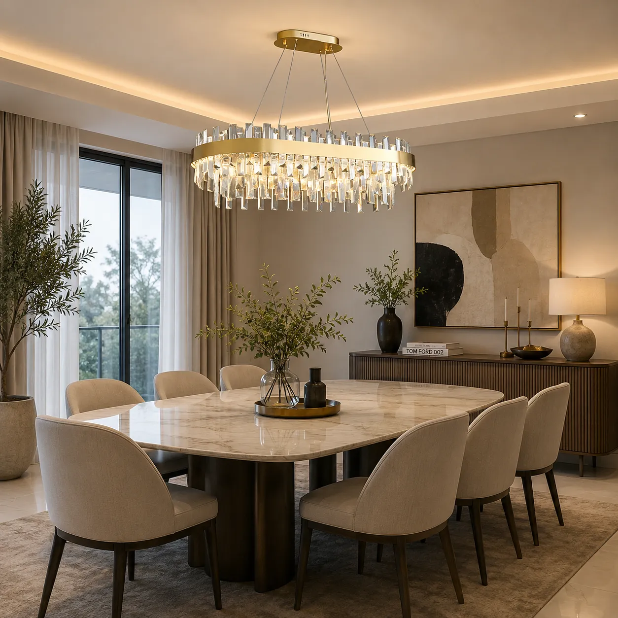 Lámpara colgante ovalada con cristales, Dorado (80*120cm, 80W)