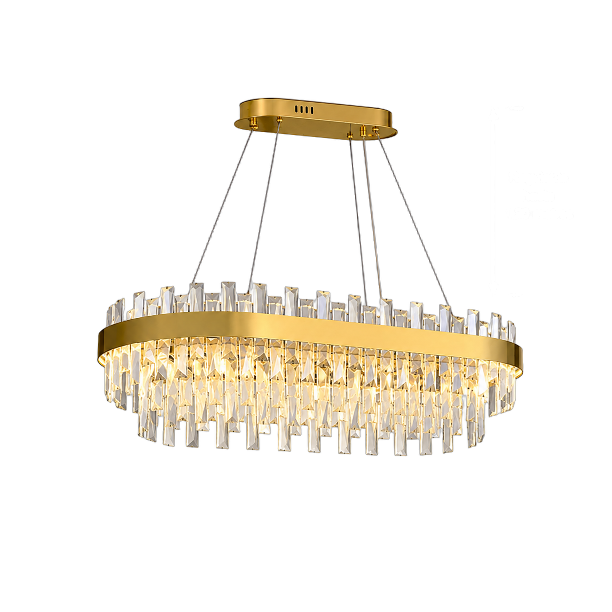 Lámpara colgante ovalada con cristales, Dorado (80*25*Regulable 120cm, 80W) (Circuito LED integrado, 3 temperaturas de luz: cálida 3000K, neutra 4500K, blanca 6000K, vida útil 25000 horas)