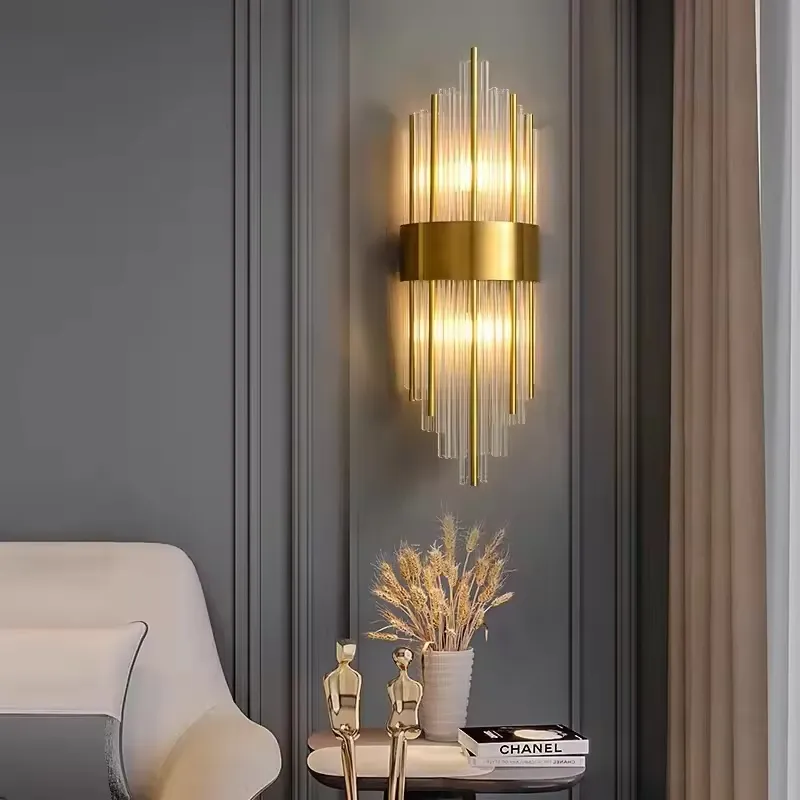 Aplique de pared barras de cristal, Dorado (18*46cm) (2 focos E14 no incluidos)