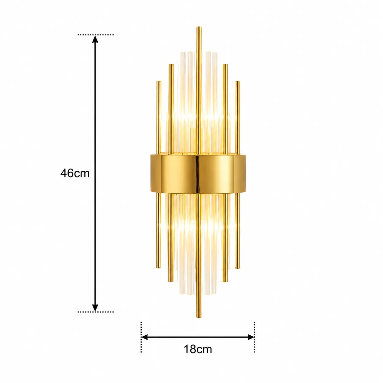Aplique de pared barras de cristal, Dorado (18*46cm) (2 focos E14 no incluidos)