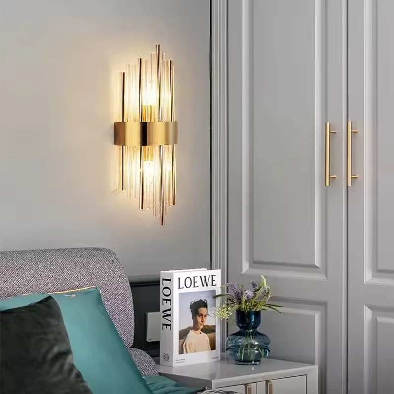 Aplique de pared barras de cristal, Dorado (18*46cm) (2 focos E14 no incluidos)