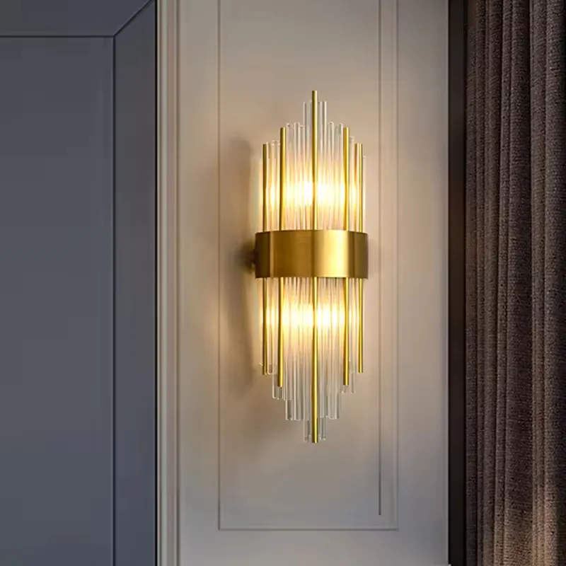 Aplique de pared barras de cristal, Dorado (18*46cm) (2 focos E14 no incluidos)