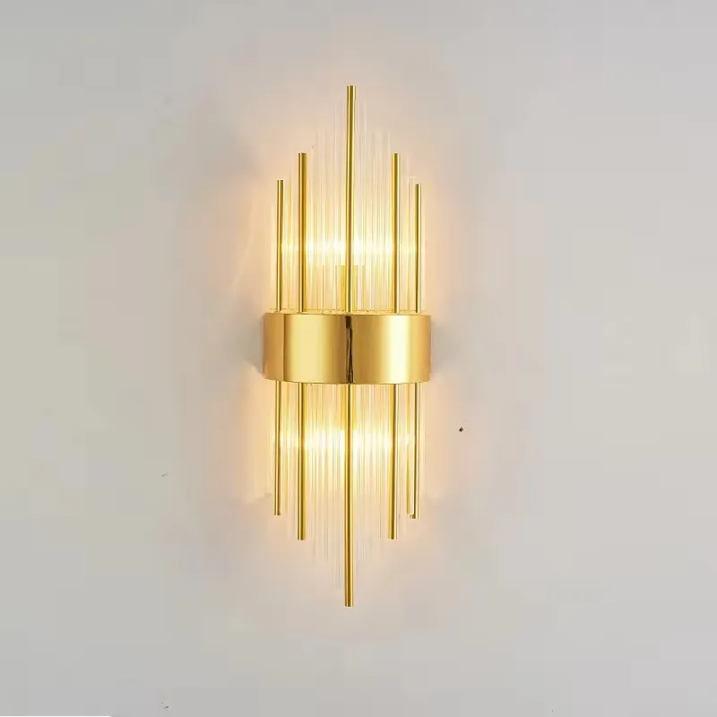 Aplique de pared barras de cristal, Dorado (18*46cm) (2 focos E14 no incluidos)