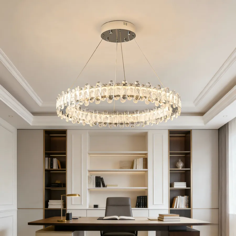 Lámpara colgante aro con cristales grande, Plateada (80*9*Regula 120cm,70W) (Circuito LED integrado, 3 temperaturas de luz: cálida 3000K, neutra 4500K, blanca 6000K, vida útil 25000 horas)