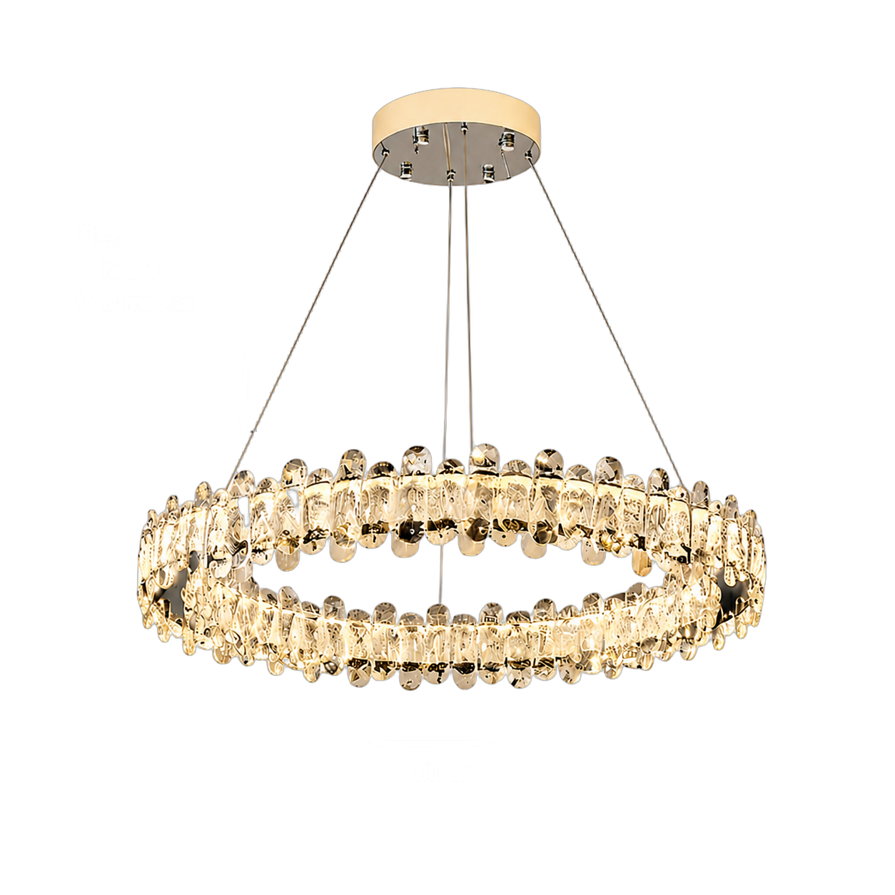 Lámpara colgante aro con cristales grande, Plateada (80*9*Regula 120cm,70W) (Circuito LED integrado, 3 temperaturas de luz: cálida 3000K, neutra 4500K, blanca 6000K, vida útil 25000 horas)