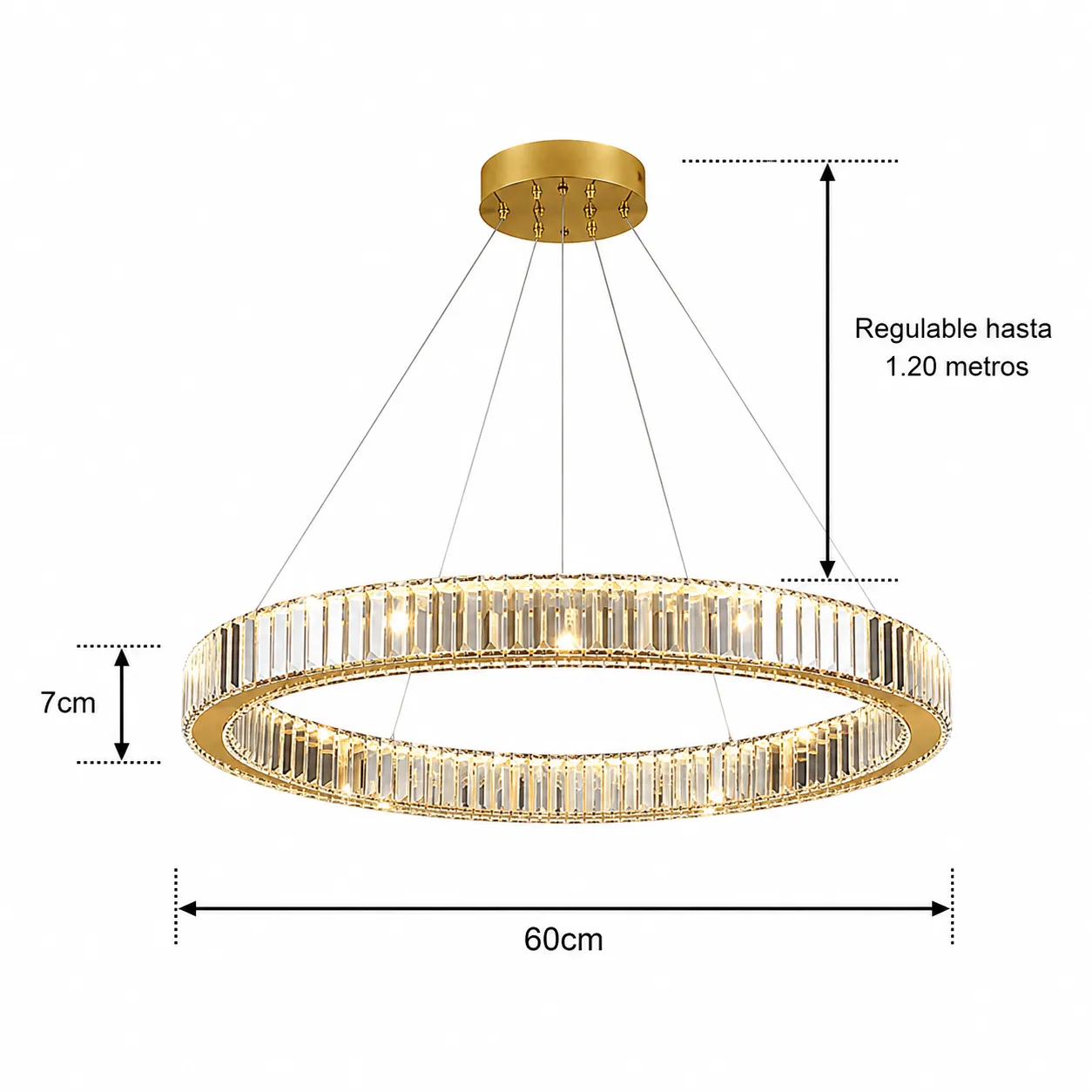Lámpara colgante aro con cristales, Dorado (60*120cm, 60W)