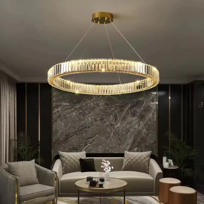 Lámpara colgante aro con cristales, Dorado (60*7*Regula 120cm, 60W) (Circuito LED integrado, 3 temperaturas de luz: cálida 3000K, neutra 4500K, blanca 6000K, vida útil 25000 horas)
