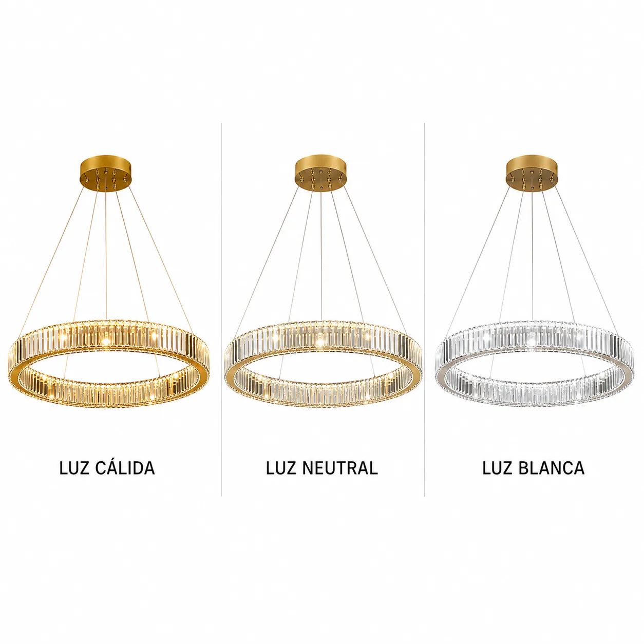 Lámpara colgante aro con cristales, Dorado (60*7*Regula 120cm, 60W) (Circuito LED integrado, 3 temperaturas de luz: cálida 3000K, neutra 4500K, blanca 6000K, vida útil 25000 horas)