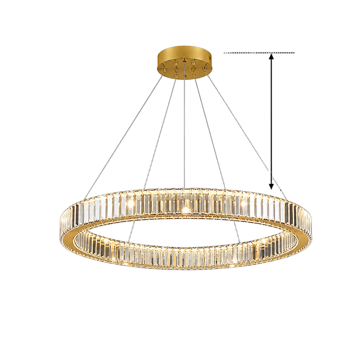 Lámpara colgante aro con cristales, Dorado (60*7*Regula 120cm, 60W) (Circuito LED integrado, 3 temperaturas de luz: cálida 3000K, neutra 4500K, blanca 6000K, vida útil 25000 horas)